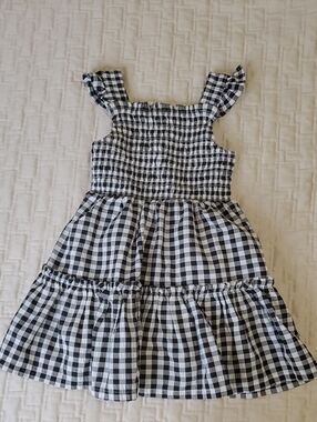 Smocked Black and White Gingham Girls Sundress with Ruffle Straps